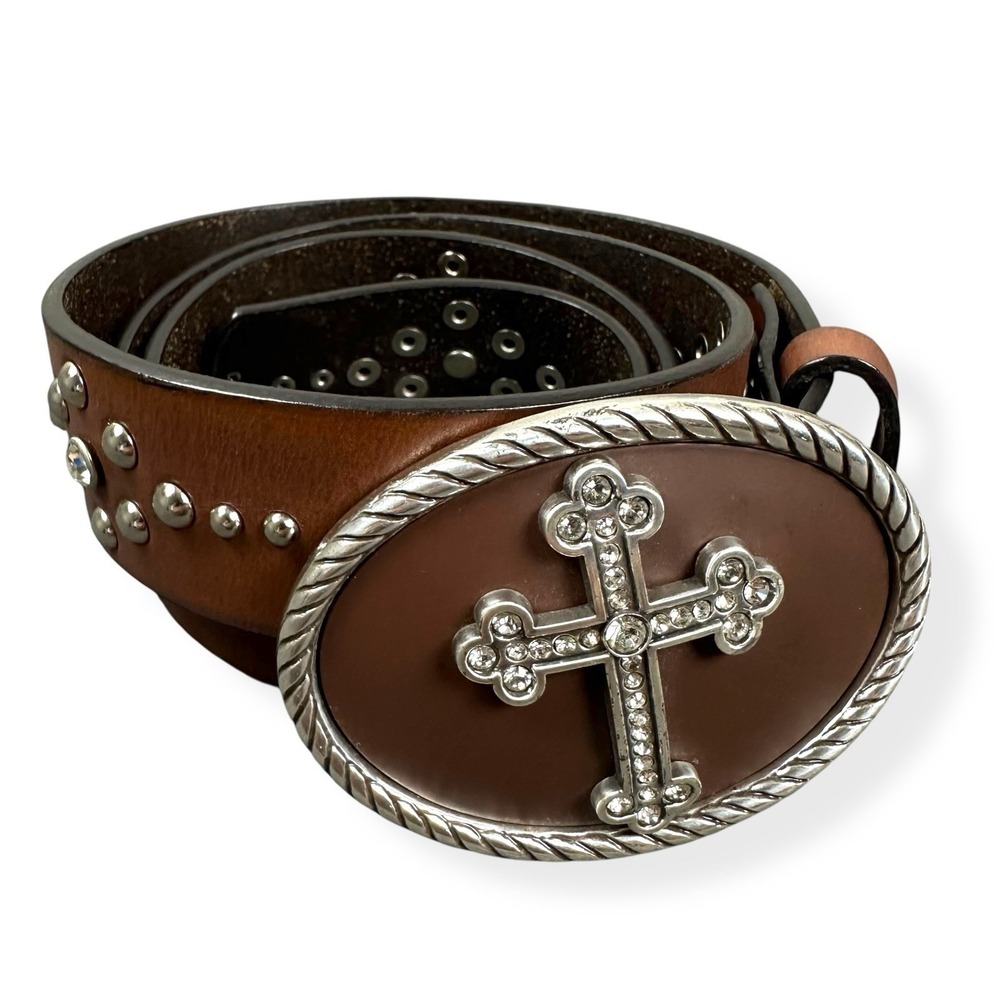Nocona‎ Women's Brown Rhinestones Cross Buckle Fashion Western Belt Large 38"